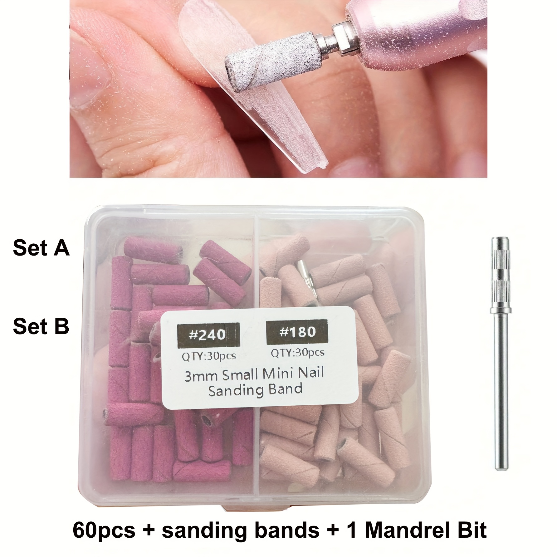 

60 bandes de ponçage perceuse à ongles, améliorée de petites à ongles embouts de mandrin de 3 mm, 180/240 le retrait et le façonnage des ongles en acrylique, utilisation en de manucure