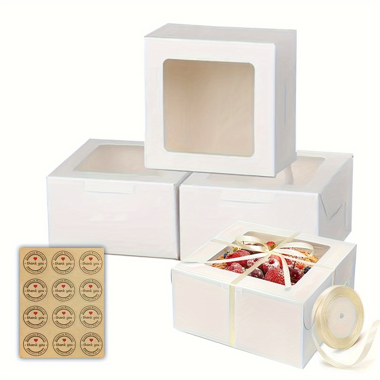 

12pcs 10 Inch Cake Boxes With Window 10x10x5 Inches Boxes Cake Carrier Container For Pastries Pie Cookies Chocolates Cupcakes Birthday Party Wedding Valentine's Day (includes And Stickers)