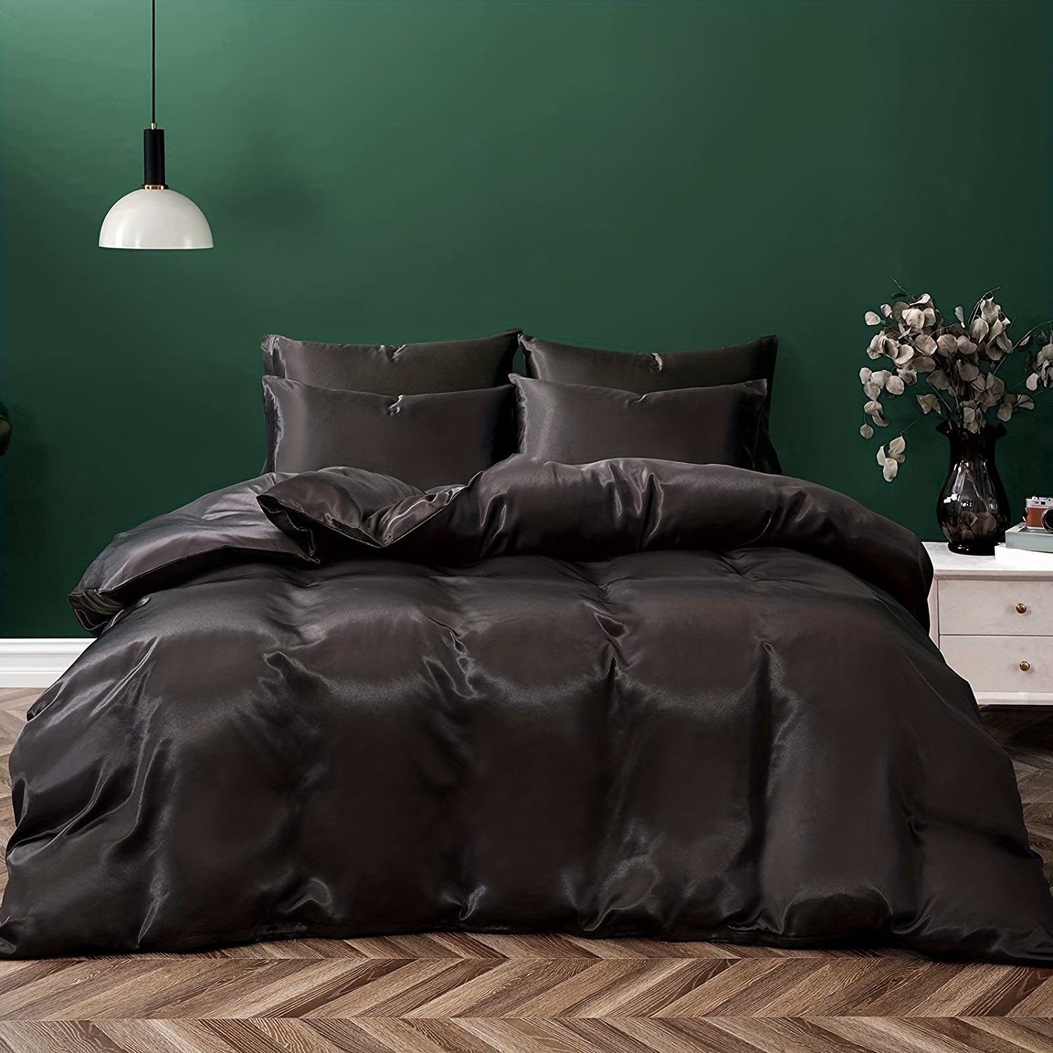 Image of 3pcs Large-size Solid Color Satin Duvet Cover, Simple And Elegant High-end Feeling 3pcs Bedding (does Not Duvet Or Pillows)