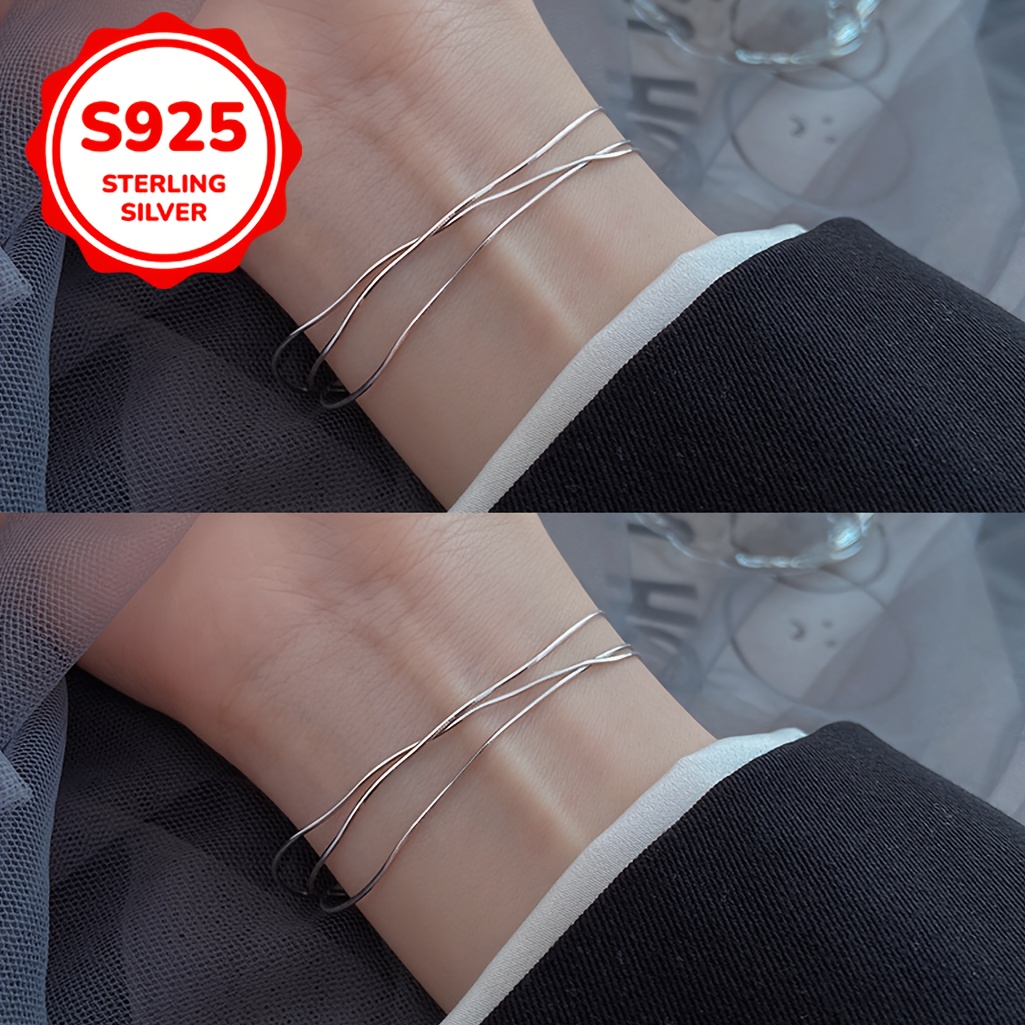 S925 Silver Three Layer Snake Bone Chain Bracelet