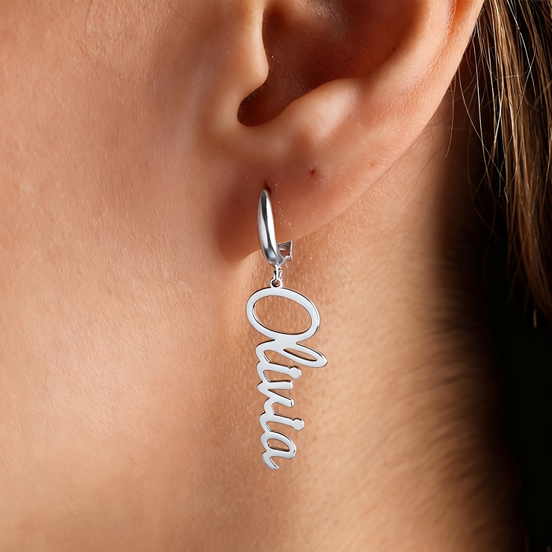 E-shop 2 Edelstahl-Namensohrringe mit individuellem Namen, Edelstahl-Buchstabenohrringe, elegante Alltags- und formelle Kleidung, Hochzeitszubehör,