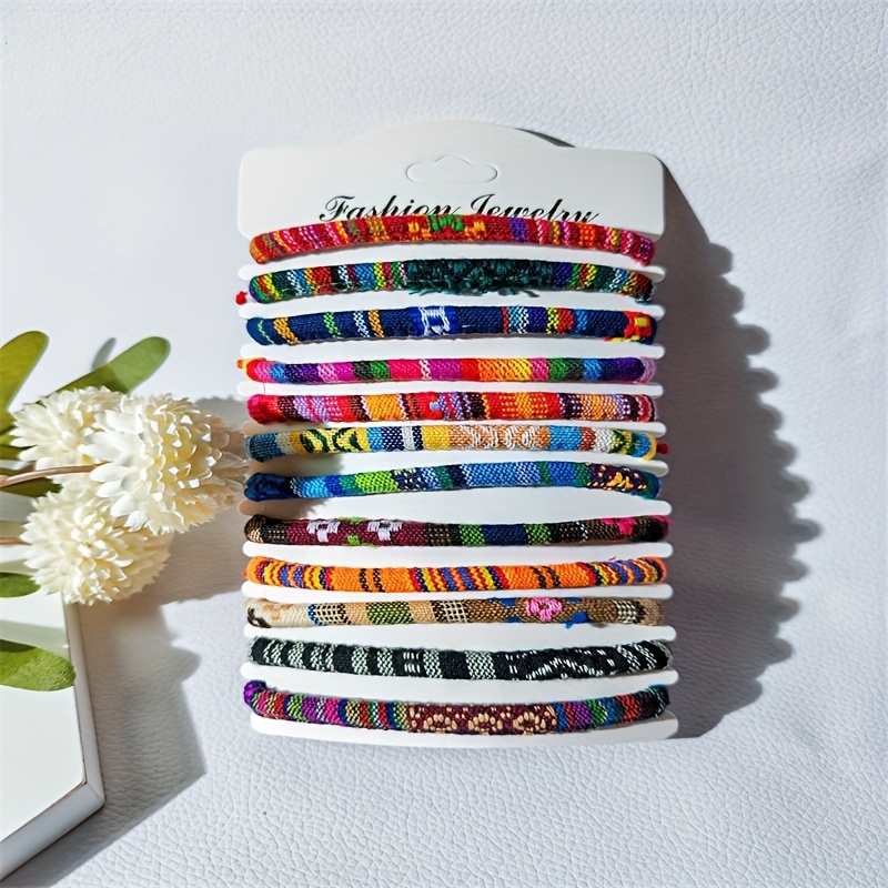 

12 Pcs Vintage Ethnic Braided Wristbands - Handmade, Colorful, And Suitable For Everyday Wear And Vacations