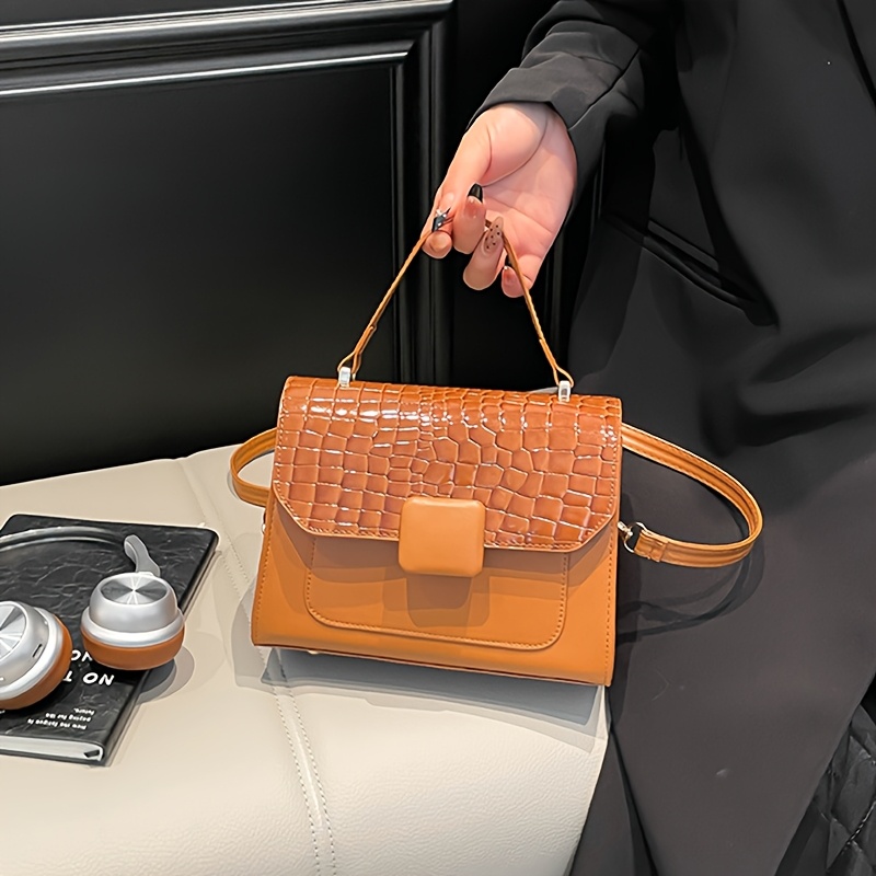 Damen Handtasche Mit Krokodilleder Optik Und Tragegriff_voghion.com