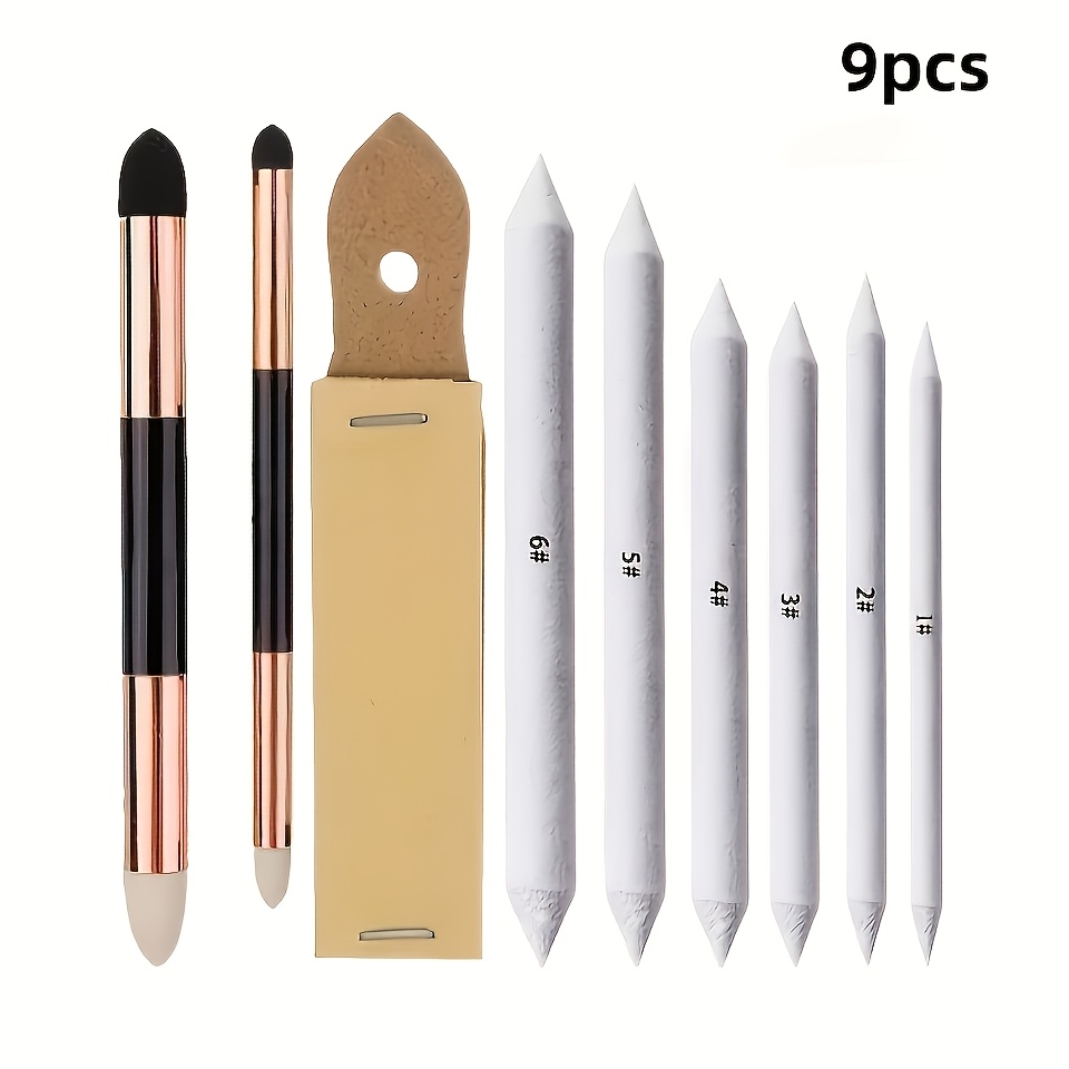 TEMU 9pcs Sketch Blending Tools Mixed Set, Reusable Tools Suitable For Charcoal Pencil Sketching By Students And Artists
