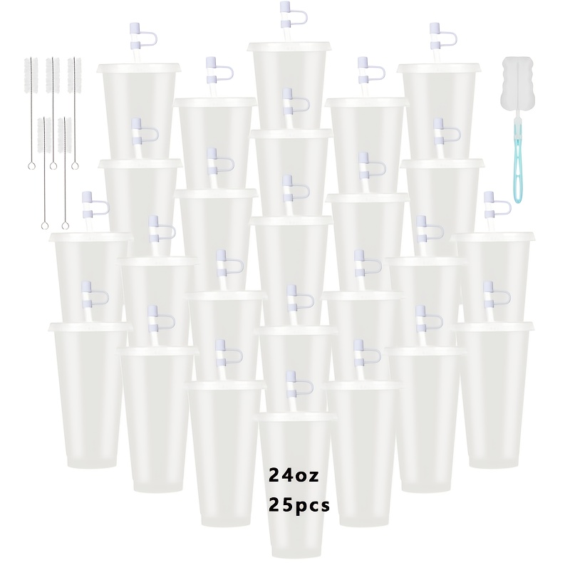 TEMU 25-pack 24oz Party Cups With Lids, Straws & Dust Covers, Reusable Large Plastic Tumblers For Party Drinkware, Spring Camping, Bulk Set Includes
