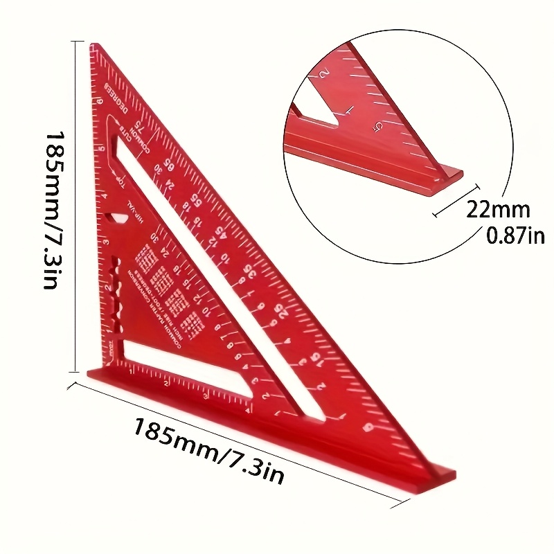 7 inch precision aluminum carpenter square red triangular ruler with serrated edge for accurate measurements ideal for woodworking home renovation and design projects carpentry tools details 2