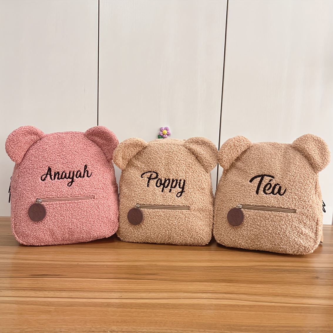 

Customized Personalized Embroidered Name Lightweight Backpack, Cute Plush Teddy Bear Design Backpack With Adjustable Straps