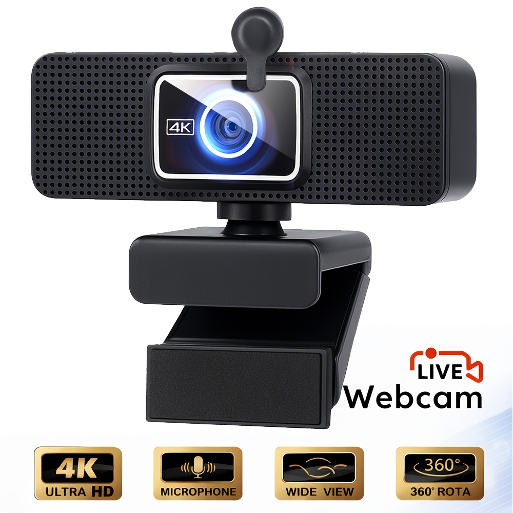 photo de l'article caméra web usb 4k ultra hd avec microphone et couvercle de confidentialité, adaptateur  . plug and play, correction automatique de  , micro intégré, caméra hd pour ordinateur pour streaming, appels vidéo, cours en ligne, zoom, skype, utilisation sur ordinateur portable et pc bureau à domicile