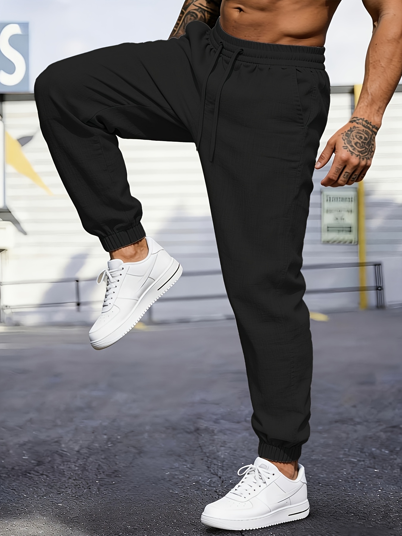 mens linen woven jogger pants breathable and lightweight casual joggers solid color breathable fabric with drawstring design suitable for summer daily wear and outdoor sports