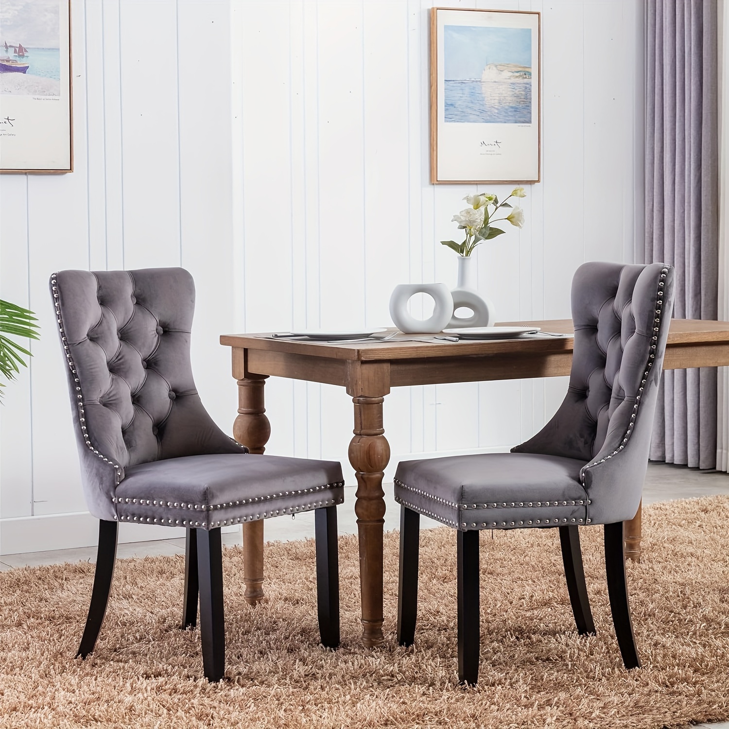 Dining Chairs Set of 2, Solid Wood Legs, Velvet Button Tufted Padded Cushion Seat and Back, for Dining Room Kitchen Accent Side Chair 3 Dining Chairs Set of 2, Solid Wood Legs, Velvet Button Tufted Padded Cushion Seat and Back, for Dining Room Kitchen Accent Side Chair - Image 3