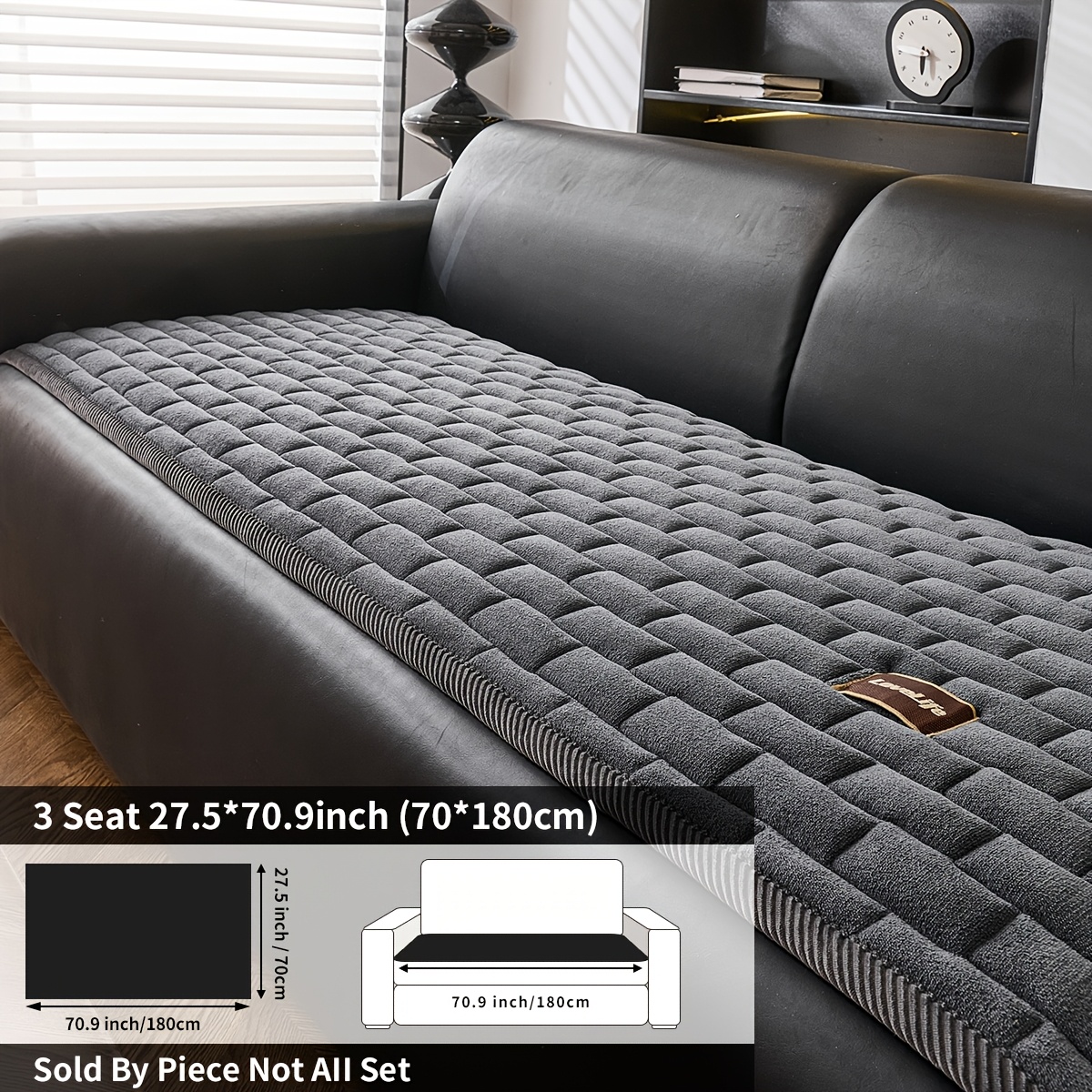 TEMU 1pc Non-slip Washable Solid Sofa Cushion Cover, Leather Embellishment, Home And Pet-friendly, Furniture Protector, For Bedroom, Office, Living
