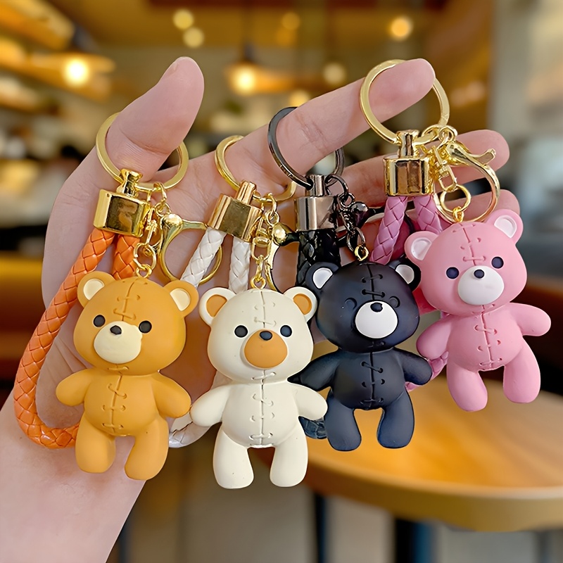 TEMU 4pcs Pack Bear-shaped Keychains Suitable For Gifts, Cute Patch Bear Doll Bag Hangers With Round Clasps, -themed For For Valentine's Day,