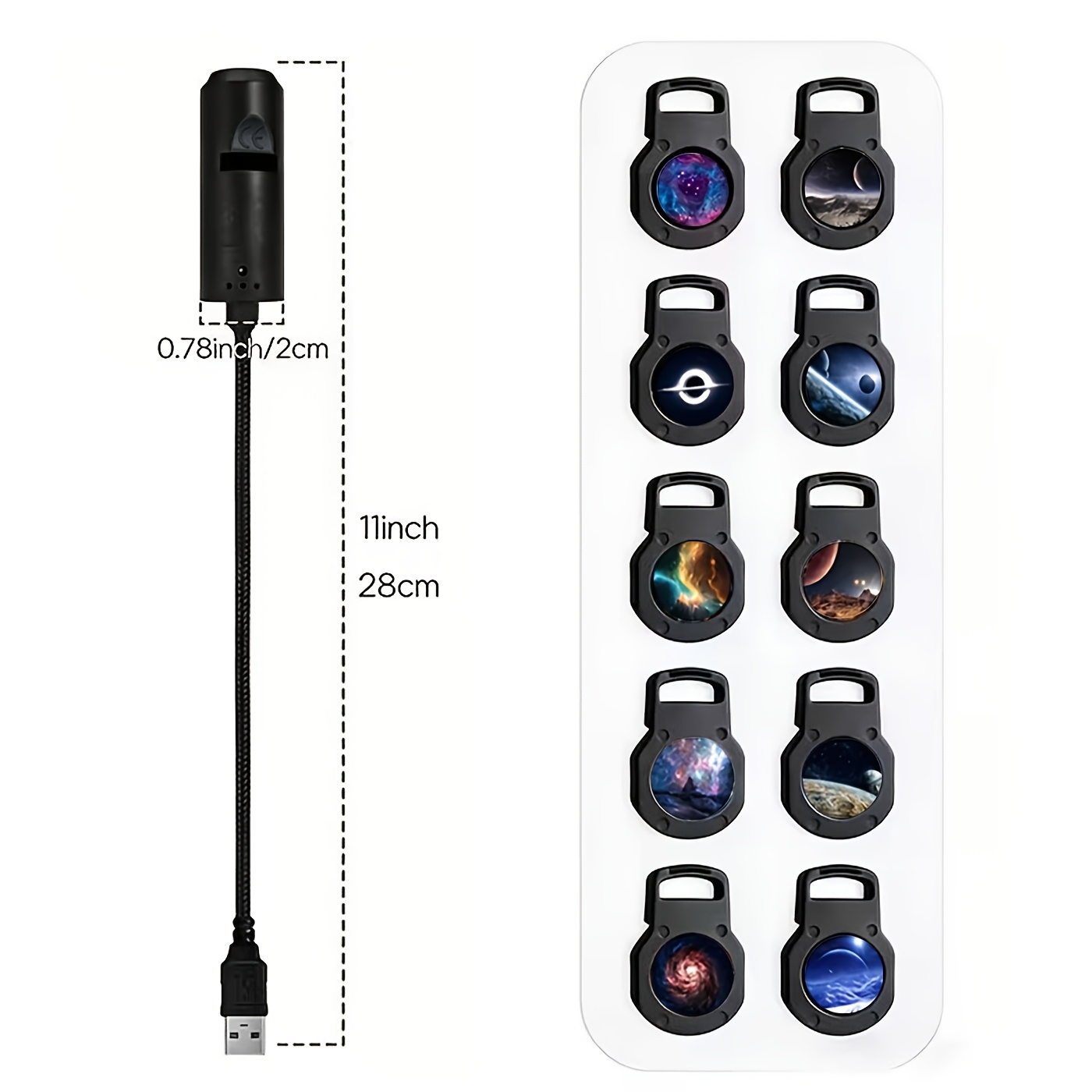 TEMU 1pc Space Projector Night Light 10 Film Slides, Black Hole Projection 360° Rotatable Flexible Hose Usb Powered Star Lamp Night Projector For