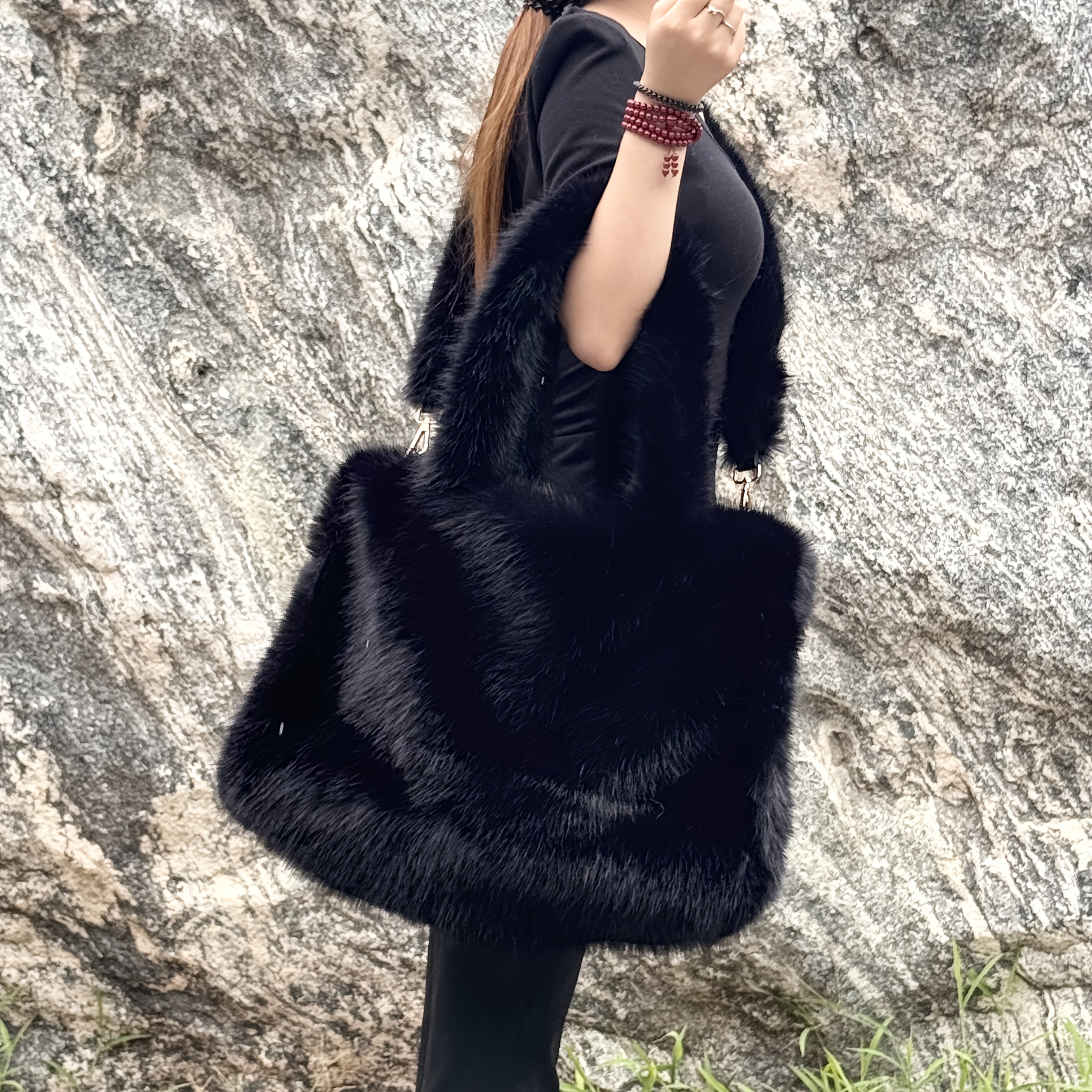 TEMU Giant Oversized Fluffy Fox Handbag, Super Large Capacity Plush Tote Shoulder Bag, Trendy Y2k Big Shopping Crossbody Purse For Women