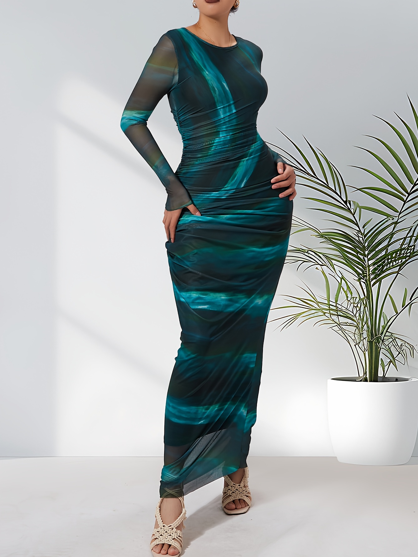 blue and green mesh dress Yours London Women's Plus Size Mint Green Blurred Abstract Mesh Dress Size 10