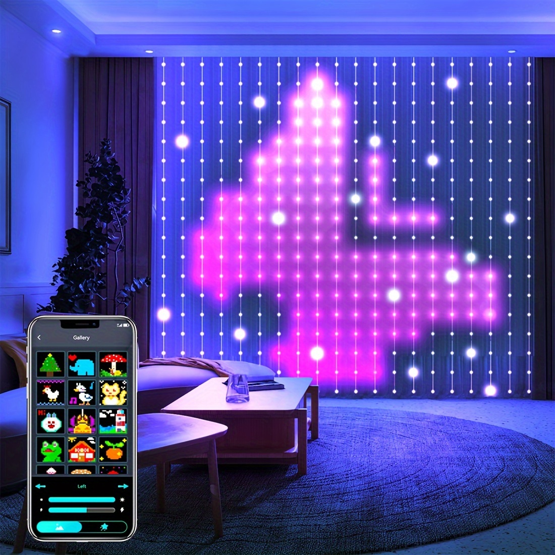 

Smart App Controlled Curtain Lights, Multiple Patterns From, Letters, Numbers, Music Rhythm, Suitable Led Lights For Bedroom, Christmas, Halloween, Wedding, Party Festival Decor Decoration