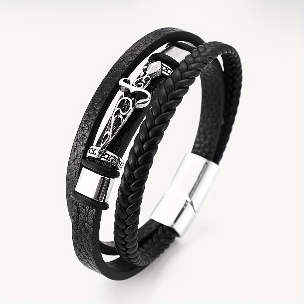 E-shop Herren-Armband/Armreif aus mehrlagig gewebtem PU-Leder im europäischen amerikanischen Vintage-Modestil