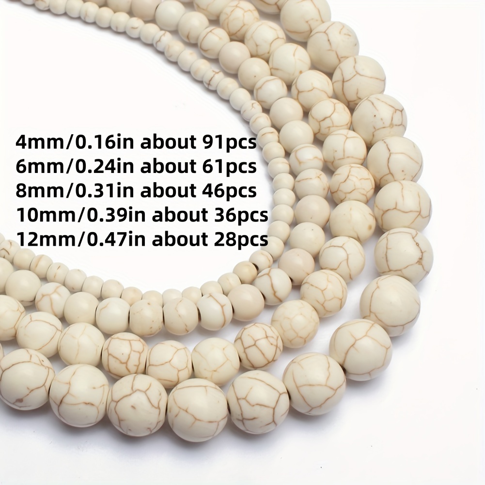 TEMU 4mm (0.16") -12mm (0.47") Natural Stone White Spun Howlite Fashion Loose Spacer Beads For Jewelry Making Diy Necklace Bracelet Craft Supplies,