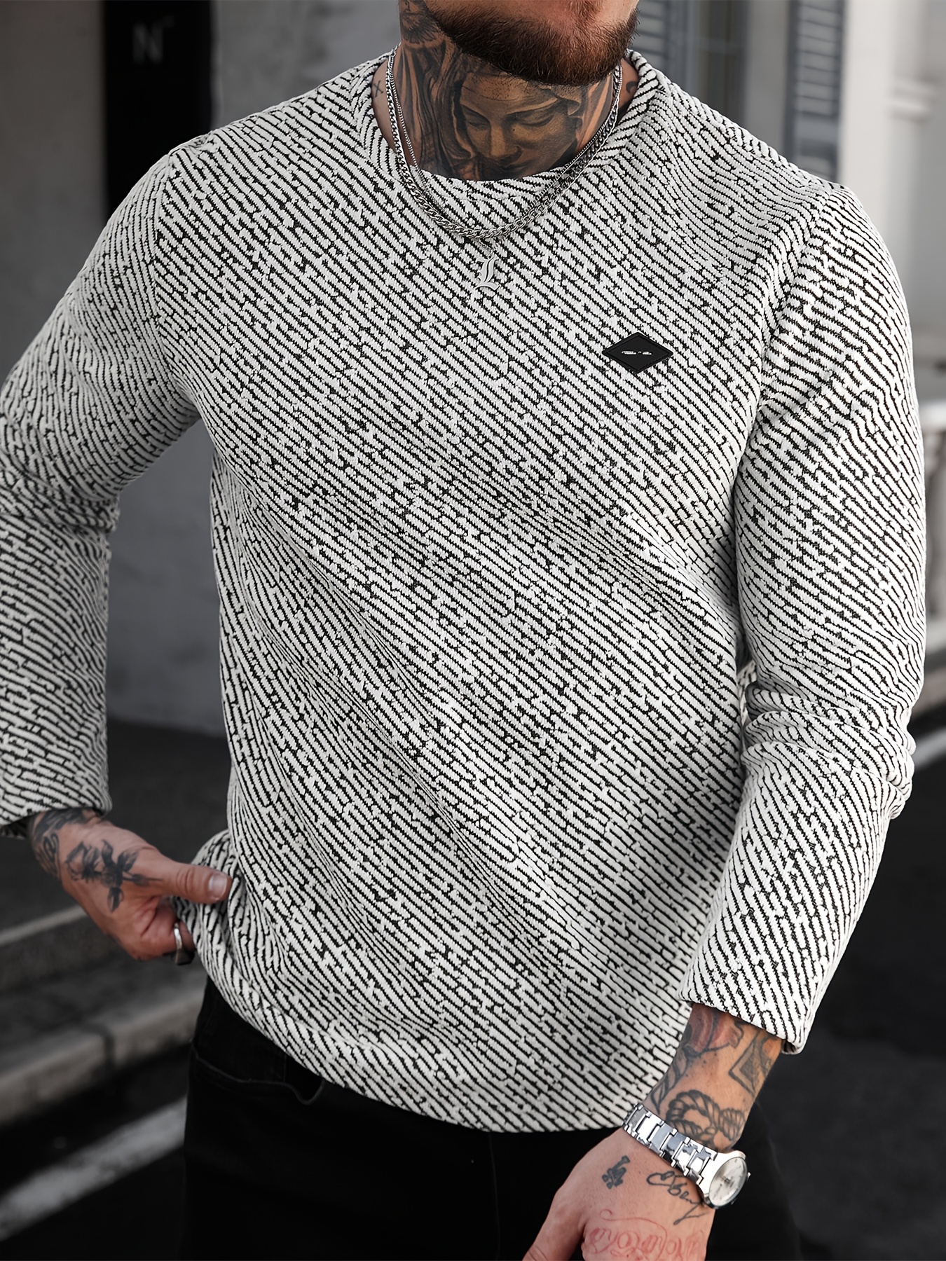 Spring And Autumn New Men'S Pullover Sweatshirt Made of Jacquard Fabric, Suitable for Sports, Leisure, Outdoor Jogging, And Fitness Training with Long Sleeves