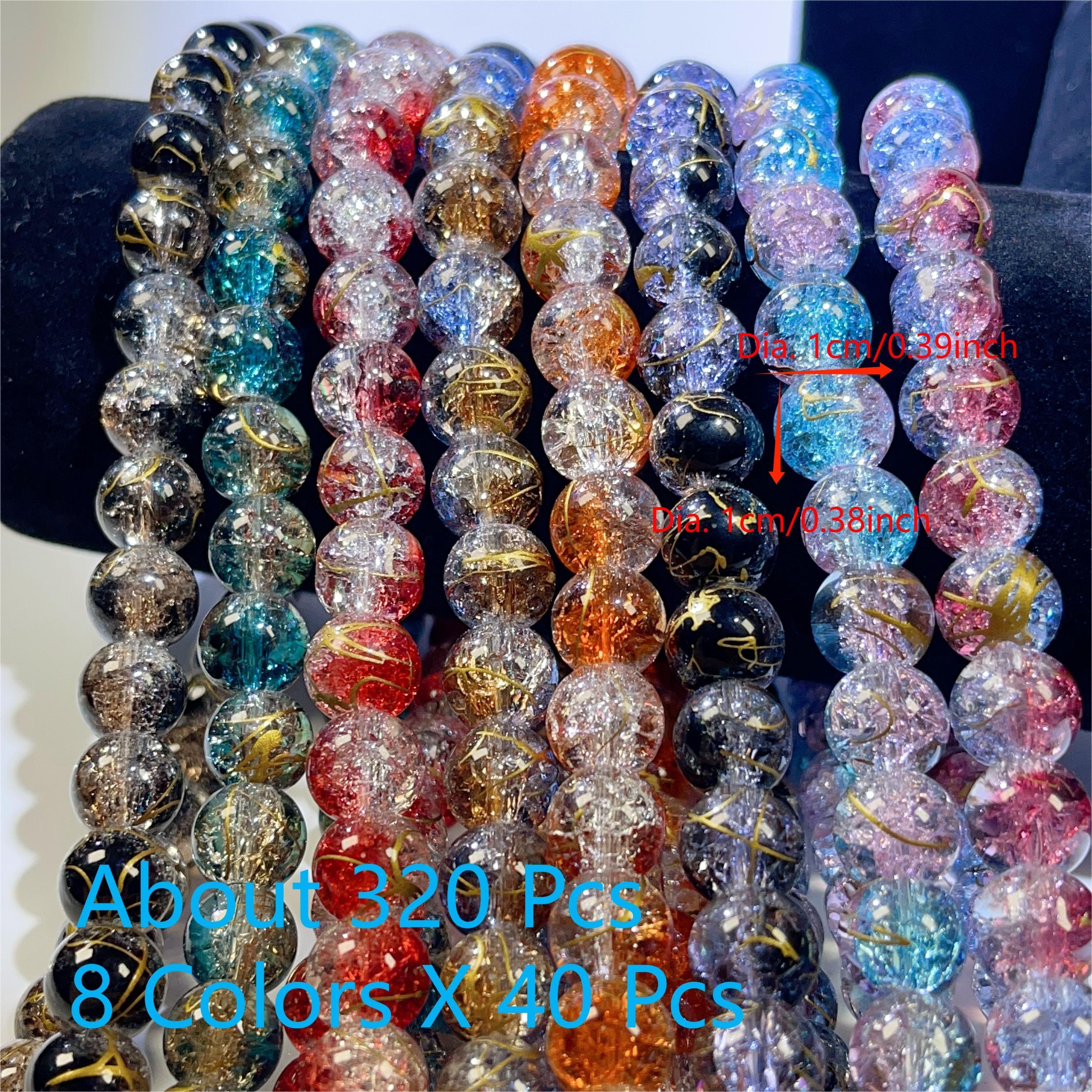 

320pcs 10mm 8 Colors Golden Wire Drwaing Crackle Glass Beads For Jewelry Making, Diy Braceletsnecklace, Earring, Handbag, Round Beads Assorted Colors, Crackle Sparkling Round Crystal Glass Beads