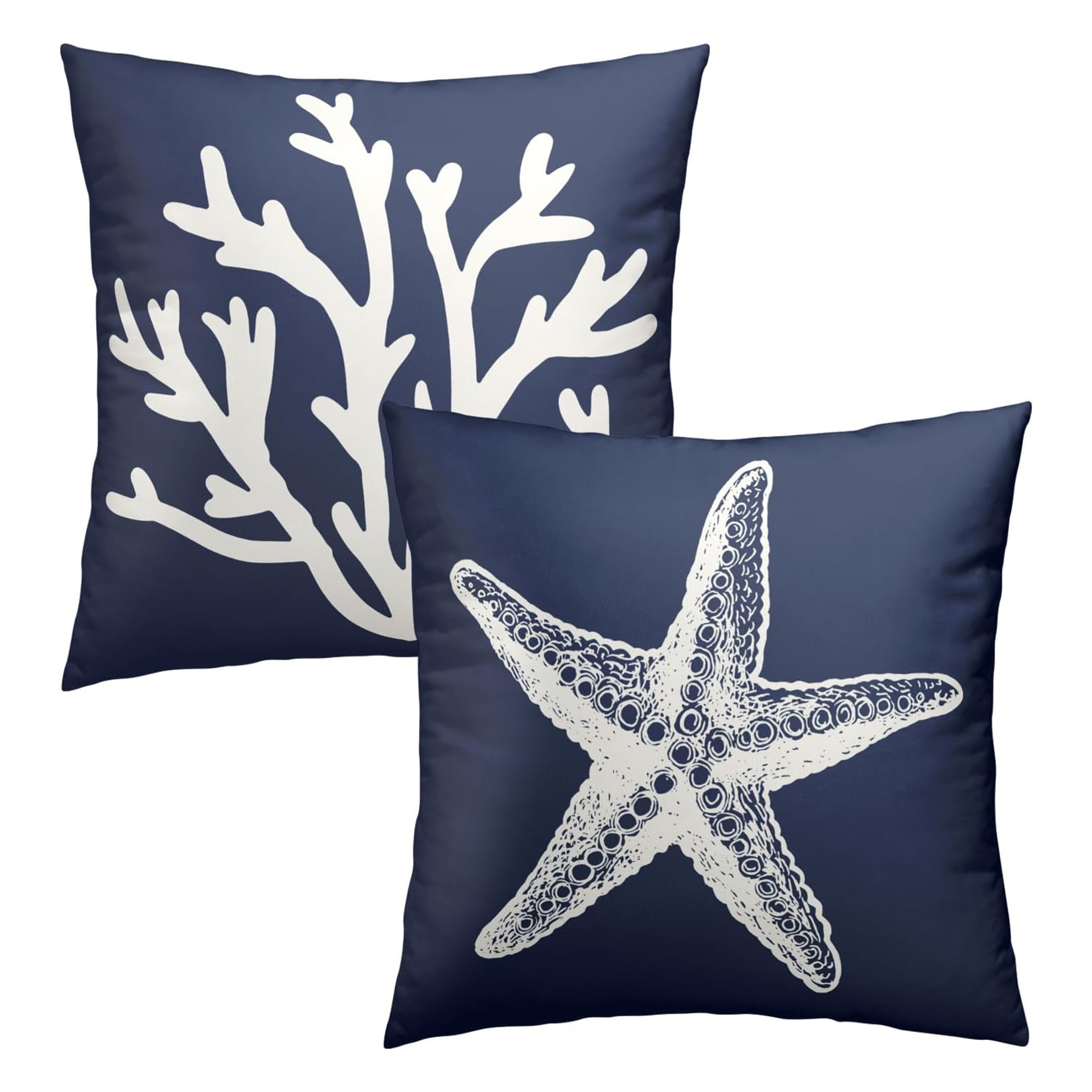 

2-piece Nautical Throw Pillow Covers - Navy Blue & White With Coral Tree And Starfish Design, Polyester, Zip Closure - Perfect For Sofa, Bedroom, Car Decor Decorative Pillows Decorative Pillow Covers