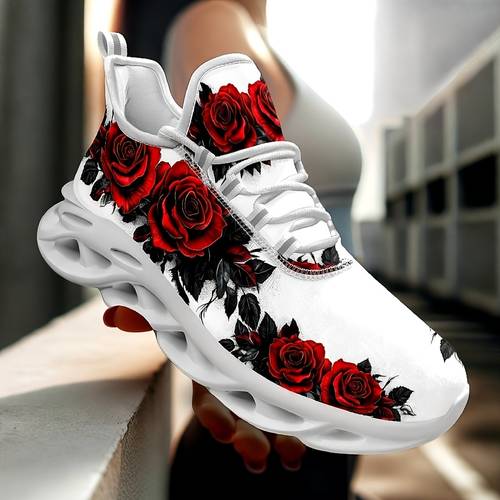 popular black rose womens plus size sneakers in europe and america