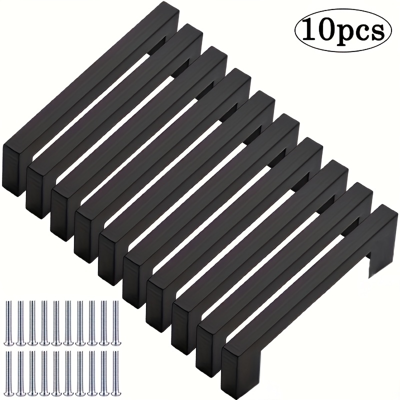 Image of 10pcs Black Cabinet Pulls Made Of Aluminum Alloy, Suitable For Closet Doors, Closets, Drawers, Dressers, Bedroom Furniture Decorative Knobs, With Accessories