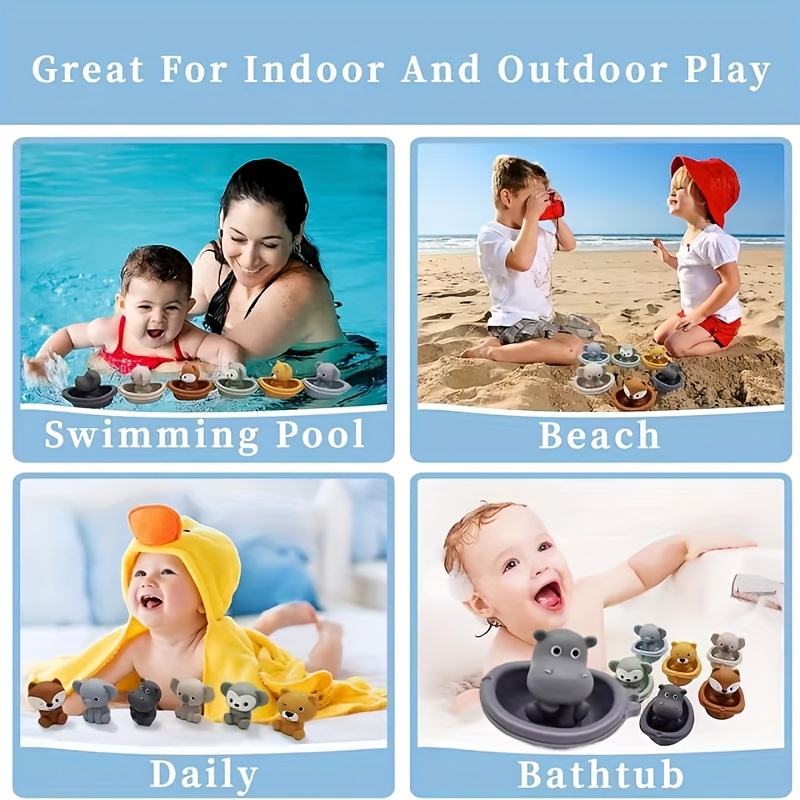 3pcs Kids' Floating Boat Toys Stackable ABS Plastic Animal Designs