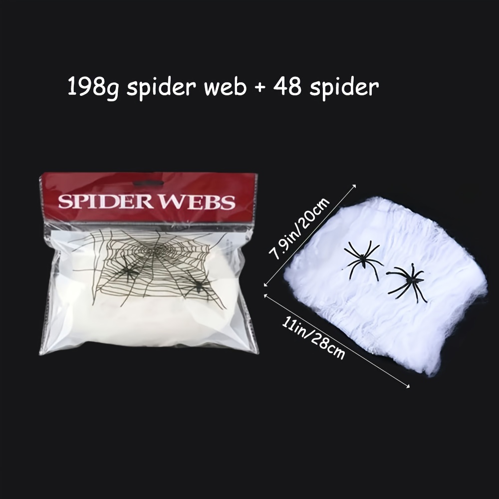 Image of 198g For Halloween Web Decoration, With 48 Extra Fake , Super Elastic Web, Adult Novelty Party Gift For Halloween Indoor And Outdoor Decoration