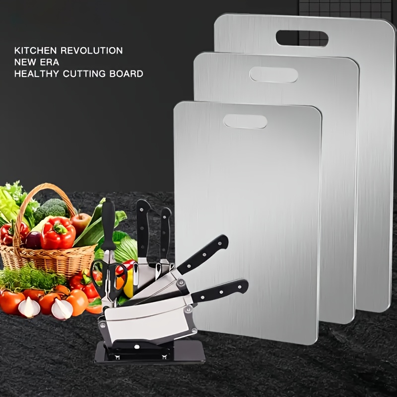 TEMU 3pcs Stainless Steel Double-sided Cutting Board 2006new - Rust-resistant, Dishwasher Safe, Suitable For Meat, Fruits, And Vegetables, Flavor Of