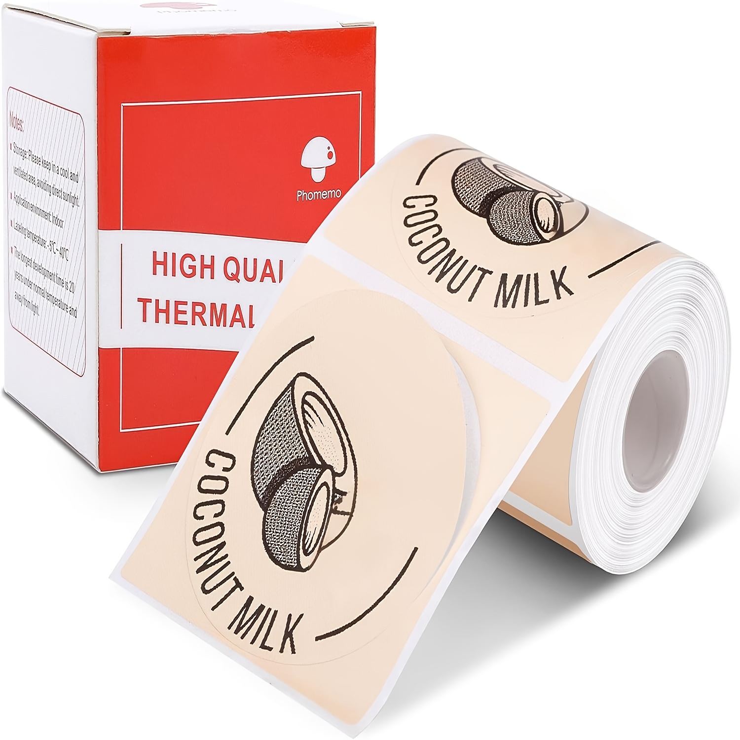 TEMU Phomemo Label Round Series, Compatible With M110/m220/m221: Khaki, 1.97'' (50mm), 140 Labels/roll, Original, Multipurpose Thermal Adhesive For
