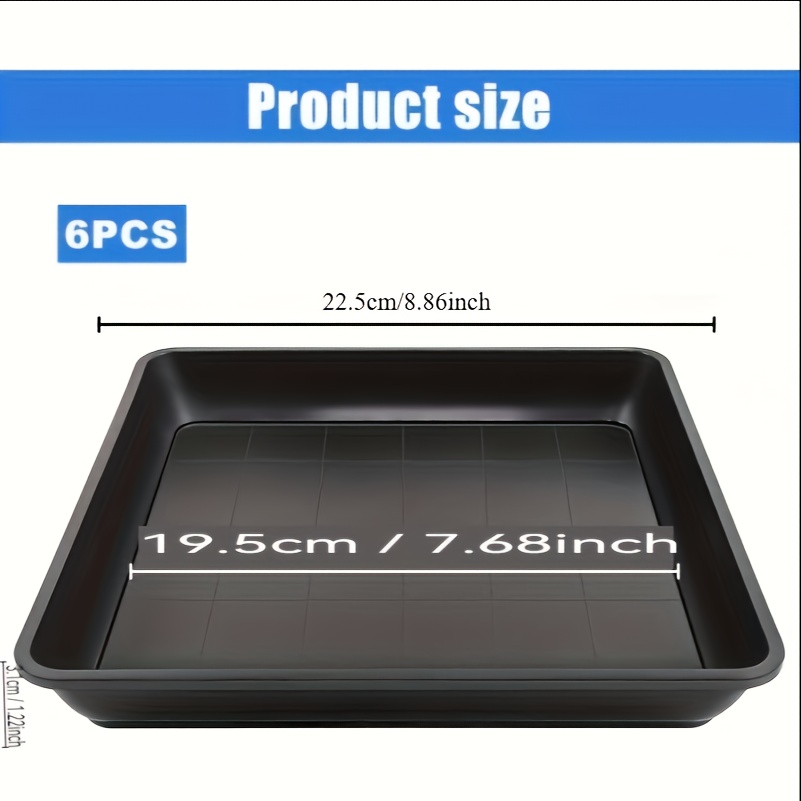 Image of 6pcs Set Of Black Plastic Plant Trays, Durable And Versatile For Indoor & Outdoor Use, Classic Square Design, 22.5cm X 19cm