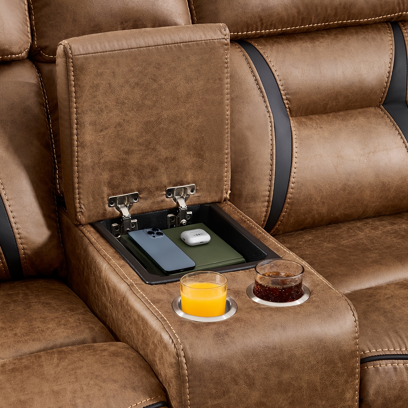 contemporary synthetic faux leather reclining sofa collection 5 seater couch featuring cup holders and storage ideal for living rooms and offices Product details 3