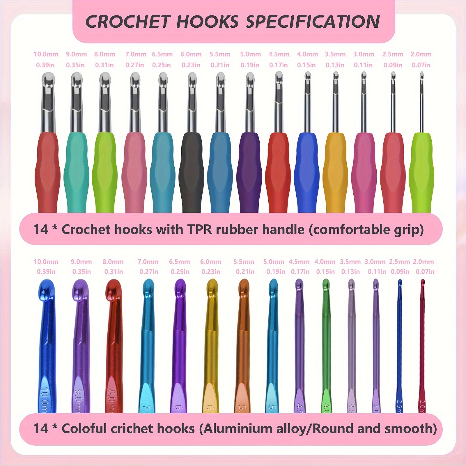 Kit Crochet Débutant 9 Aiguilles 2-6 Mm + Marqueurs + Sac - Poignées Ergonomiques Douces - Cadeau Tricot
