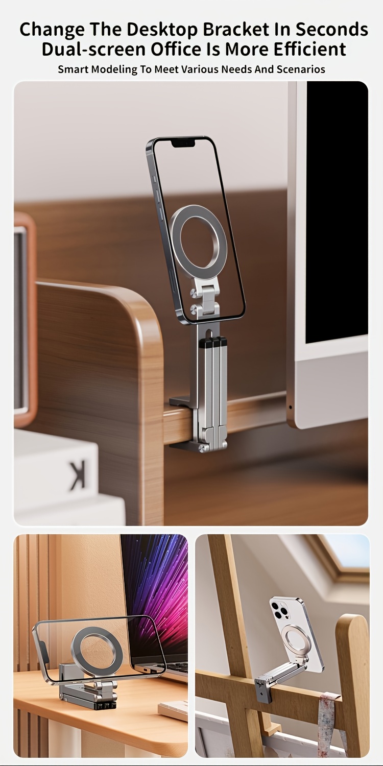 portable magnetic phone holder with 360 rotation foldable design strong suction cup clip for car dashboard desk table hands free adjustable angle for all smartphones no power required   access Product details 10