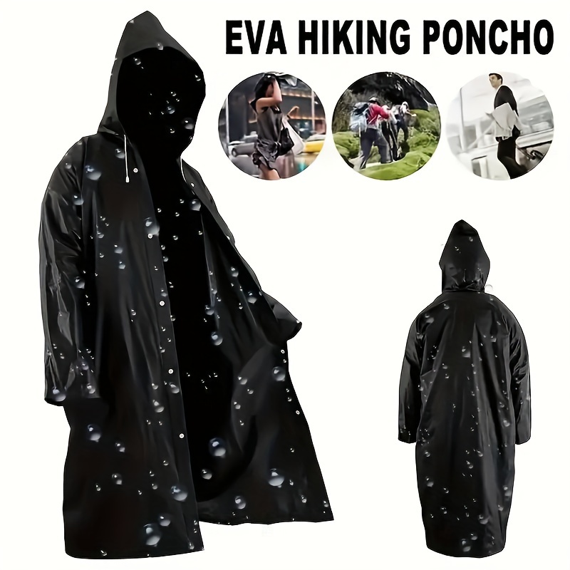 

Unisex Hooded Rain Poncho, Eva High-index Plastic Thickened Waterproof Raincoat For Outdoor Hiking, Fishing, And Mountain Climbing - Adult Long Length
