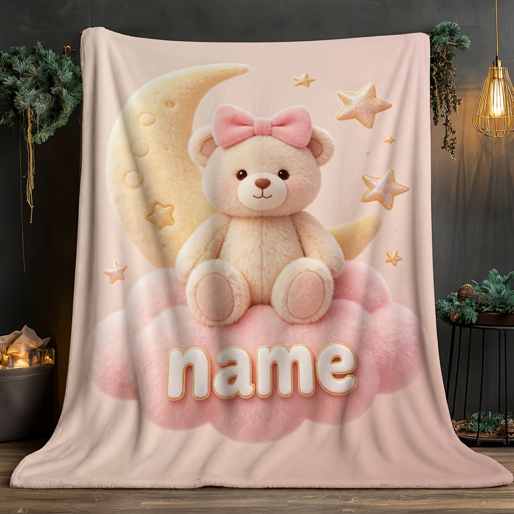 Personalized Custom Name Teddy Bear Blanket for Travel