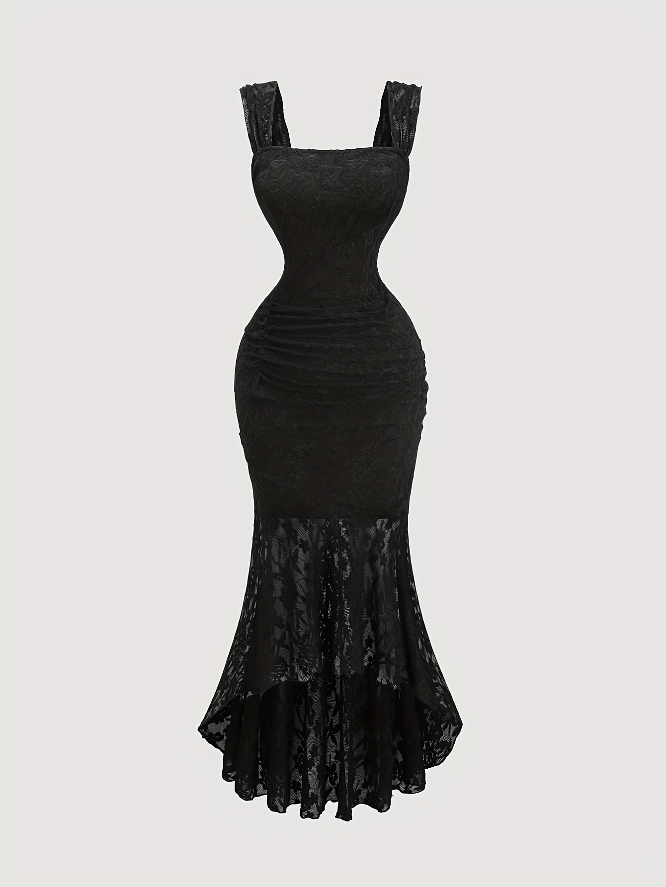 Robe Satin Bretelles Avec Dentelle Noire Et Ourlet Asymétrique - Blanc Crème, Look Soyeux, Tenue Soirée Sexy Et élégante - 3