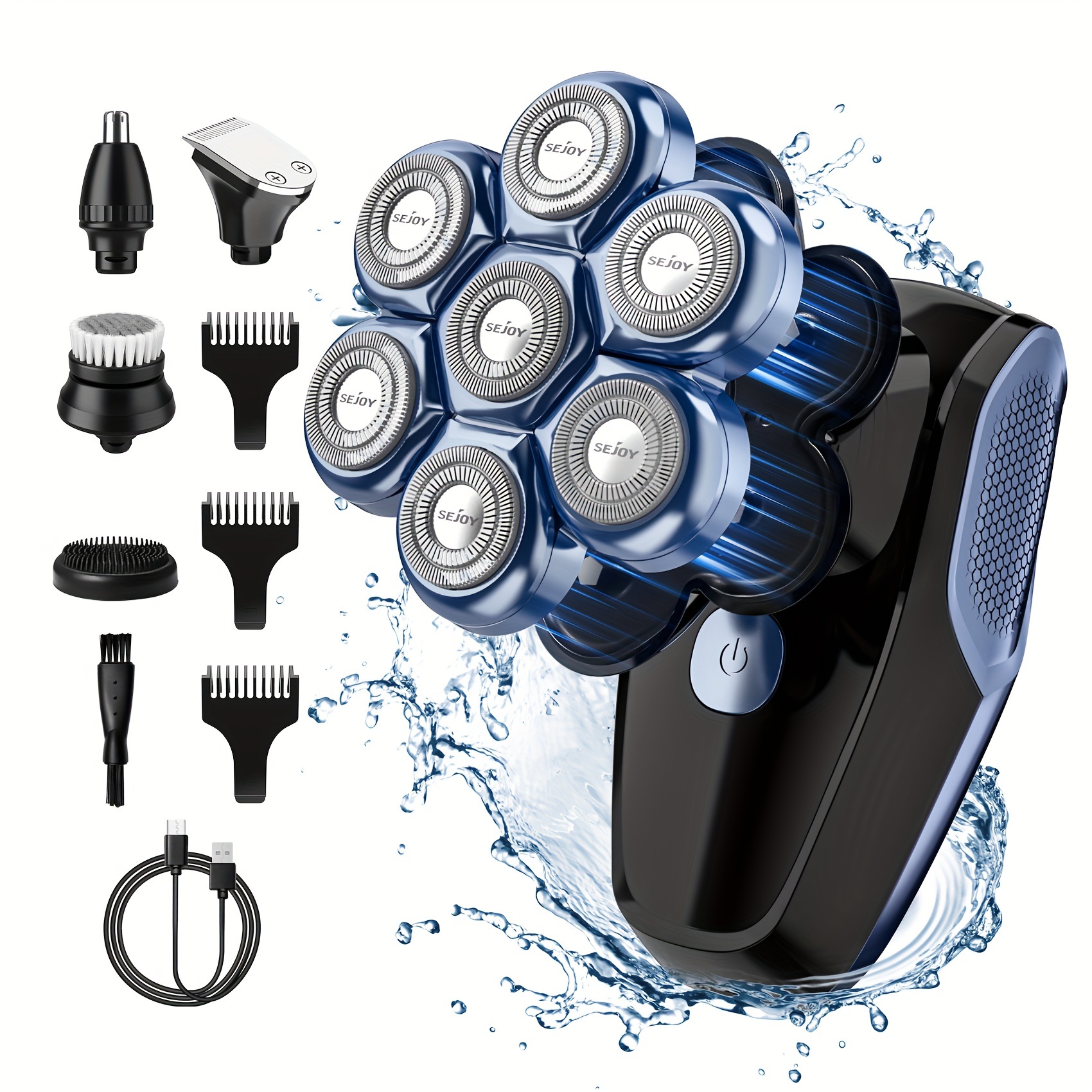 

Sejoy Electric Head Shaver For Bald Men, 5-in-1 Rechargeable Rotary Electric Razor, 7d , Led Display, 3-speed Grooming Kit