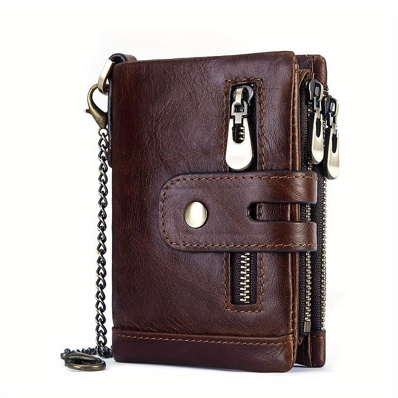 

1pc Men's Genuine Leather Retro Wallet With Chain, Cowhide Fashion Punk Wallet