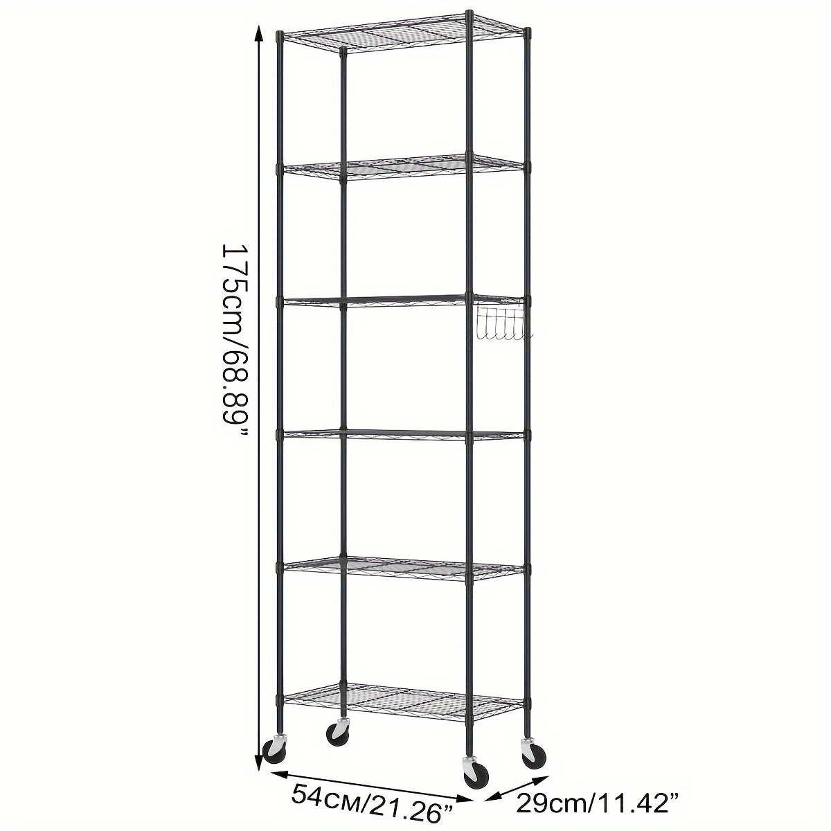 6-tier Shelves, Storage Shelves, Bathroom Shelves, Kitchen Shelves, Metal Shelves With Wheels, 54 X 29 X 175 Cm, Black