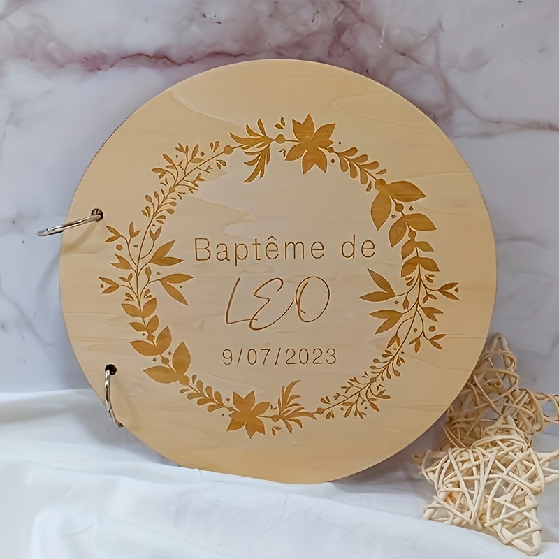 TEMU 'or rond de style rustique avec 20 pages vierges, personnalisable pour le nom et la date, idéal pour les baptêmes de nouveau-né. Doté d'un motif