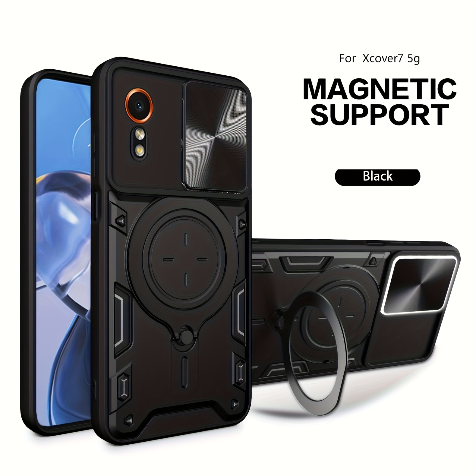 TEMU Phone Case - For For 7 Case, Built-in Slide Camera Lens Cover, Heavy-duty Double-layer Shockproof Protective, With 360° Holder, For 7 Phone Case