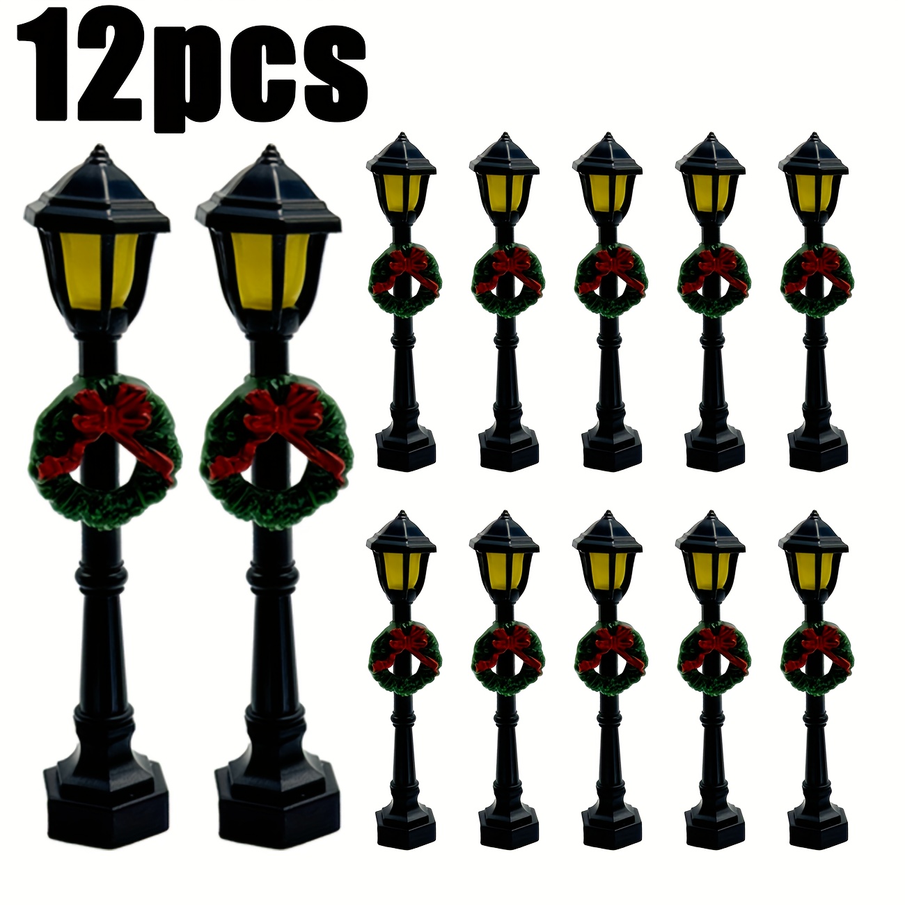 3/6/12pcs Set Miniature Christmas Street Lights With Festive Garlands, Decorative Seasonal Collectible Figurines No Electricity Required Holiday Decor Additions