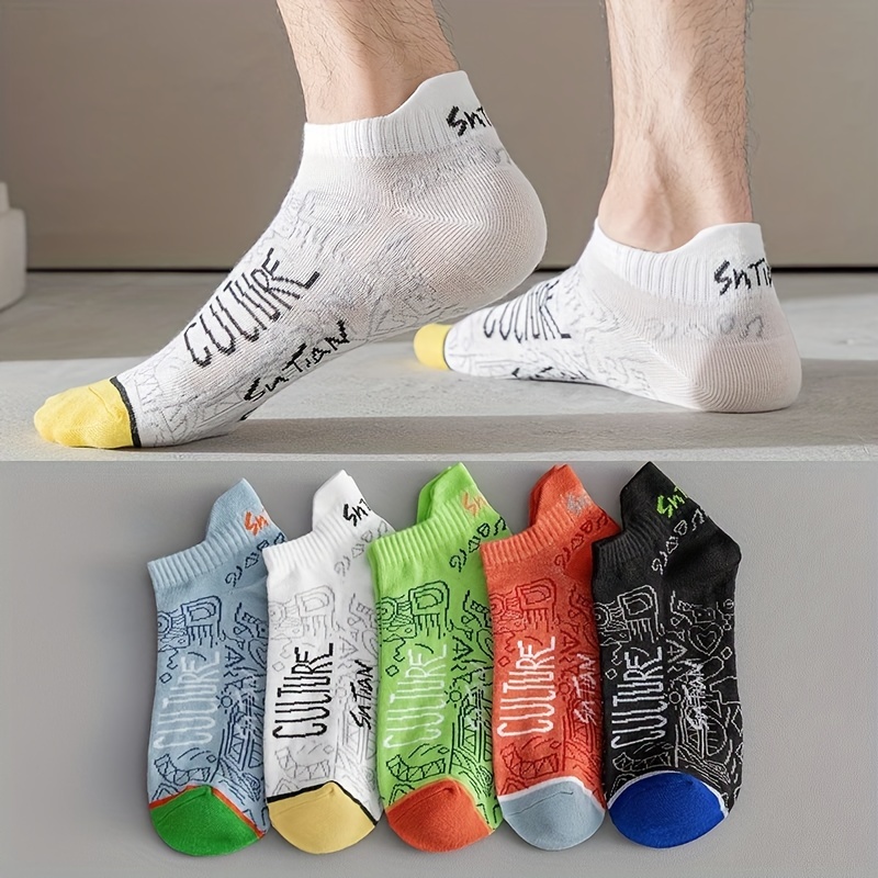

5 Pairs Of Men's Cotton Anti Odor & Sweat Absorption Low Cut Socks, Comfy & Breathable Thin Mesh Socks, For Daily & Outdoor Wearing, Spring And Summer