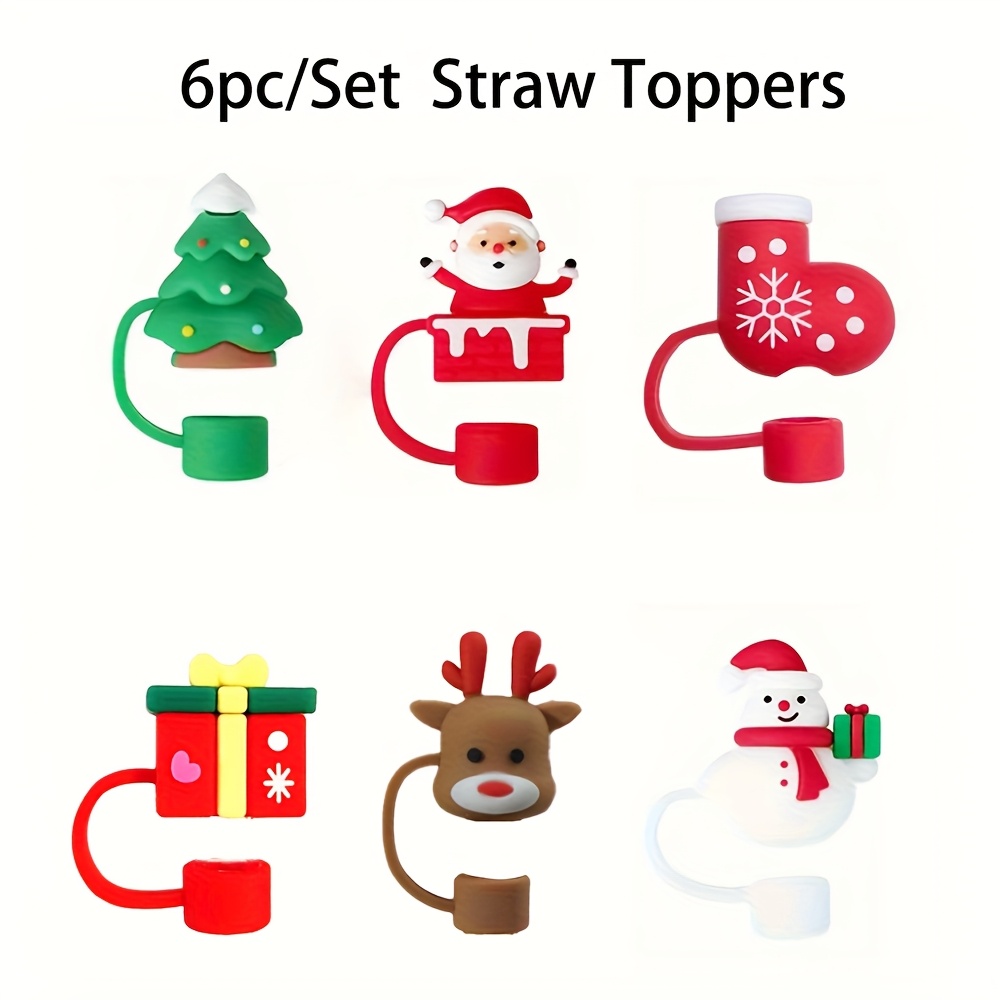 TEMU 6pcs, Straw Tips Cover, Christmas Straw Caps, 10mm Reusable Straw Toppers, Decorative Straw Caps, For Party, Gathering, Dustproof Straw Covers,