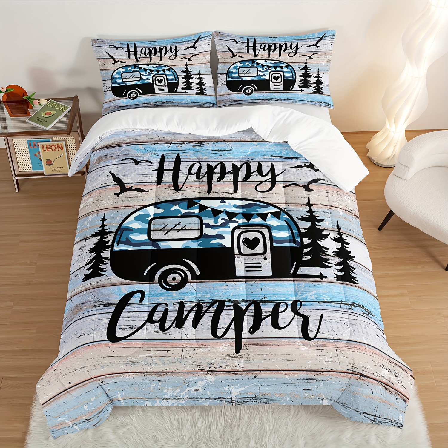 

3pcs Modern Fashion Polyester Comforter Set (1*comforter + 2*pillowcase, Without Core), Camping Camouflage Car Print Bedding Set, Soft Comfortable And Skin-friendly Comforter For Bedroom, Guest Room