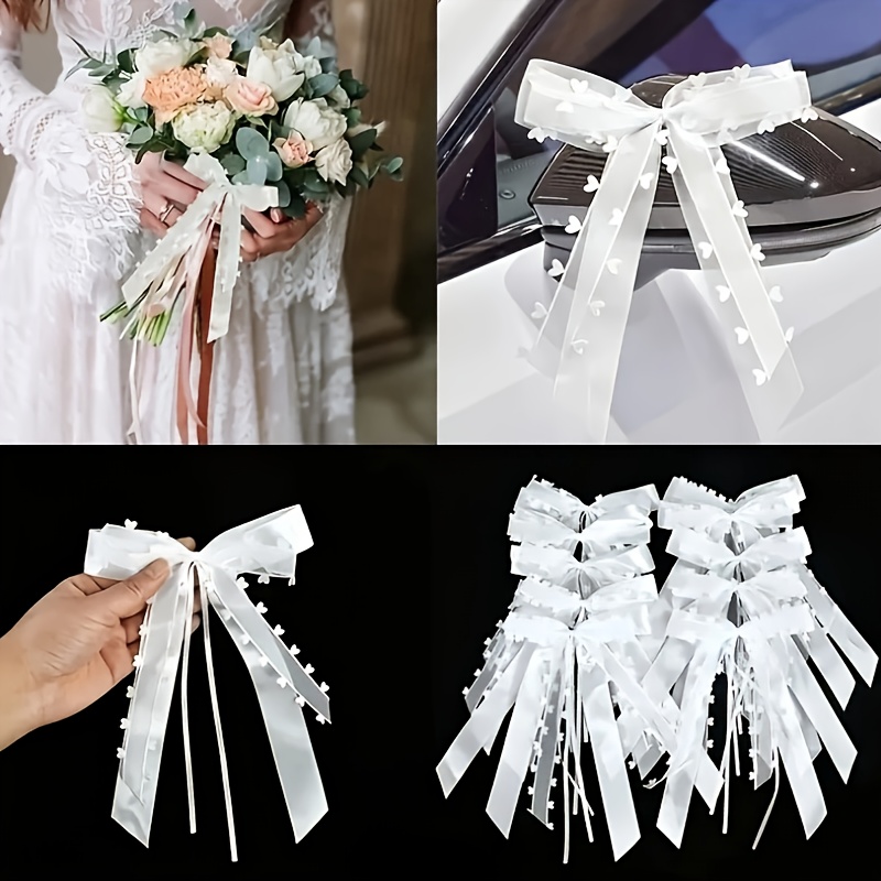 Image of 5pcs White Mesh Heart-shaped Bowknot Ribbon Polyester With No Power Supply Needed For Weddings, Parties, Banquets, Car Mirrors, Gift Boxes, Vases, Books, Floral Packaging Halloween