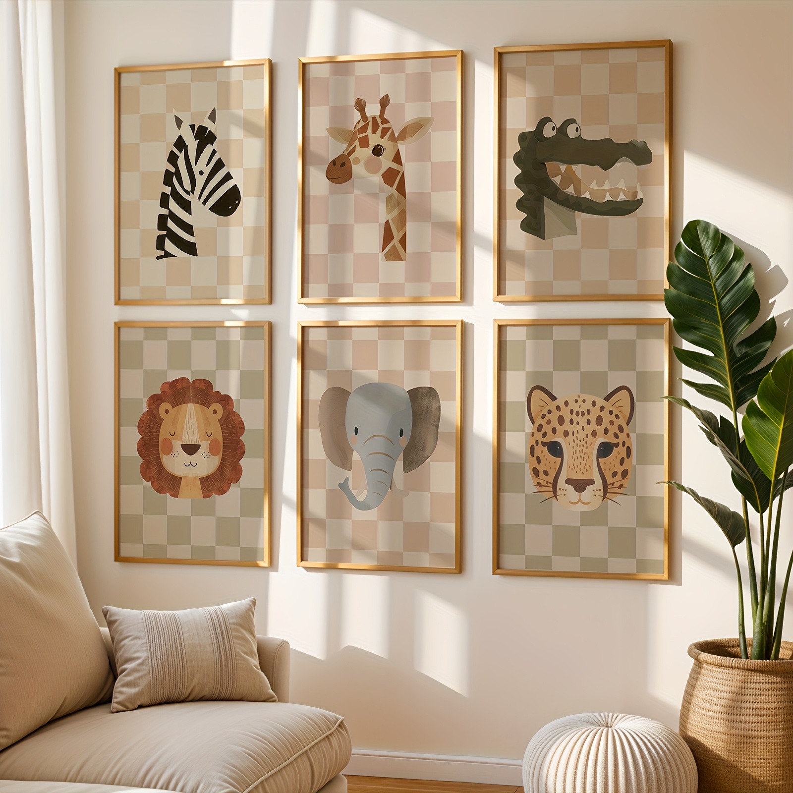 TEMU 6pcs, Wall Arts, Vintage Posters, Animal Room Wall Art Prints | Alligator, Lion, Elephant, Giraffe, Zebra, Leopard |room Decor, Living Room