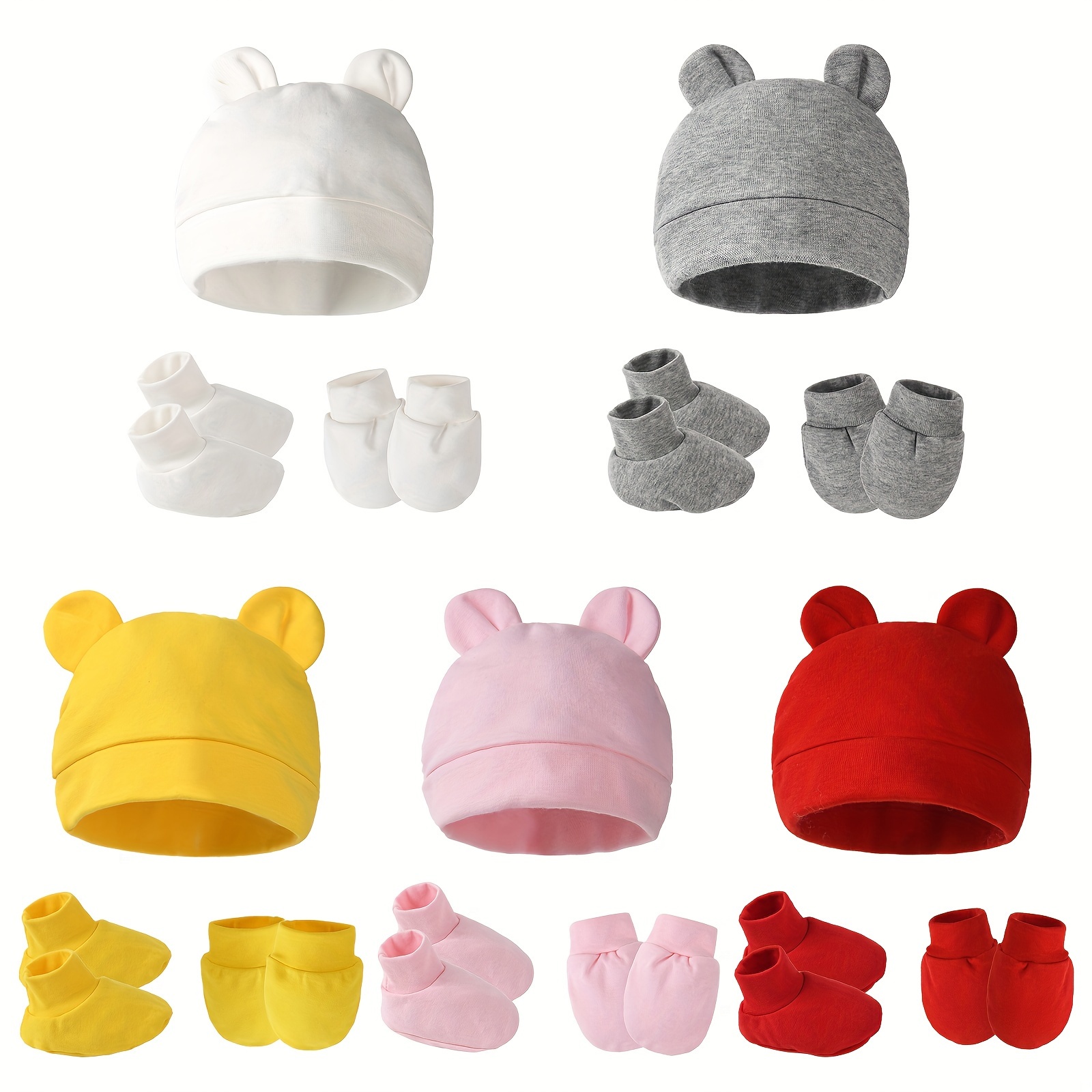 

3pcs Baby Soft Cozy Cotton Accessory Set - Cute Cartoon Animal Ears Beanie Hat, Matching Mittens & Anti-slip Socks For Newborns Aged 0-3 Months, Perfect Gift For Boys Girls